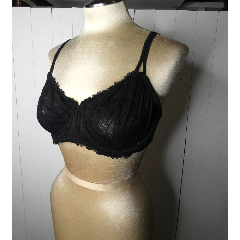 Auden Womens' 38C Black Lace Balconette Bra Unlined Deep V Underwire Sheer
